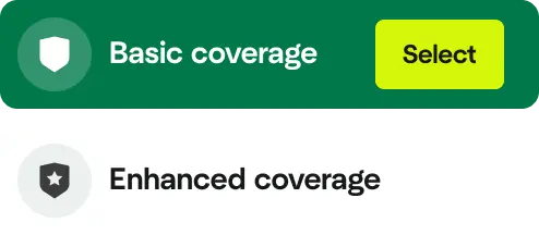 Coverage selection UI with Basic and Enhanced options.