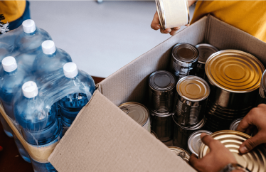 Water, cans, blankets and other emergency supplies